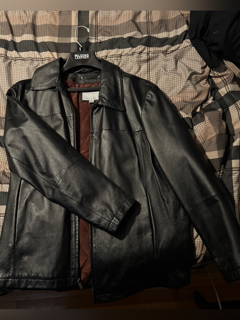 Wilsons Leather Black Men’s Leather Bomber Jacket with Red Lining